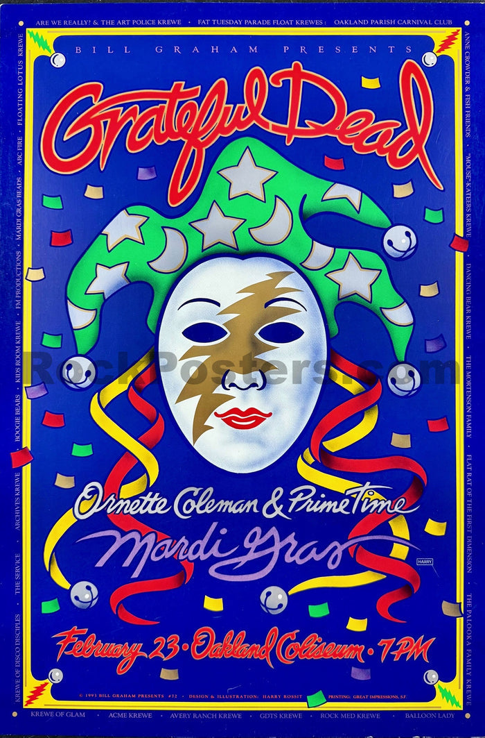 BGP-72 - Grateful Dead - Ornette Coleman - Mardi Gras 1993 Poster - Oakland Coliseum - Near Mint Minus - SF Rock Posters & Collectibles