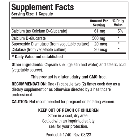 Biotics Research Ca D-Glucarate 120 Capsules - Supplement Facts panel