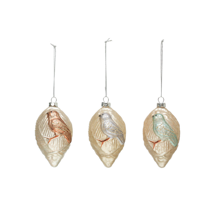 Bird on Glass Pine Cone Ornament