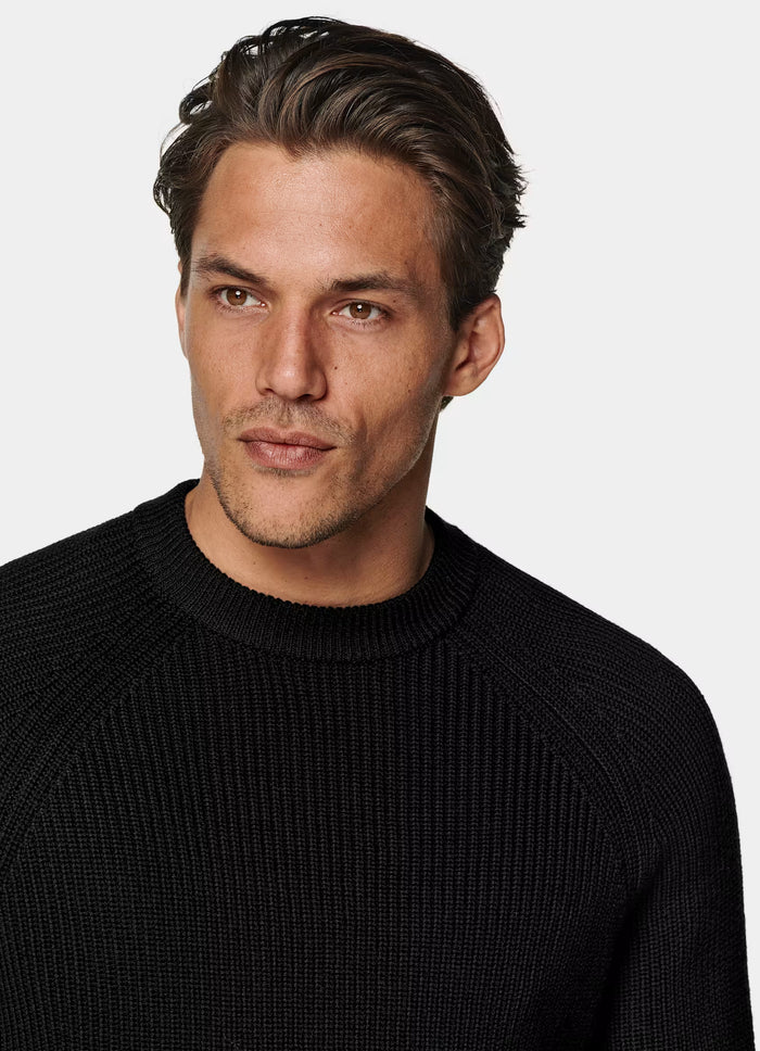 Black Ribbed Merino Crewneck