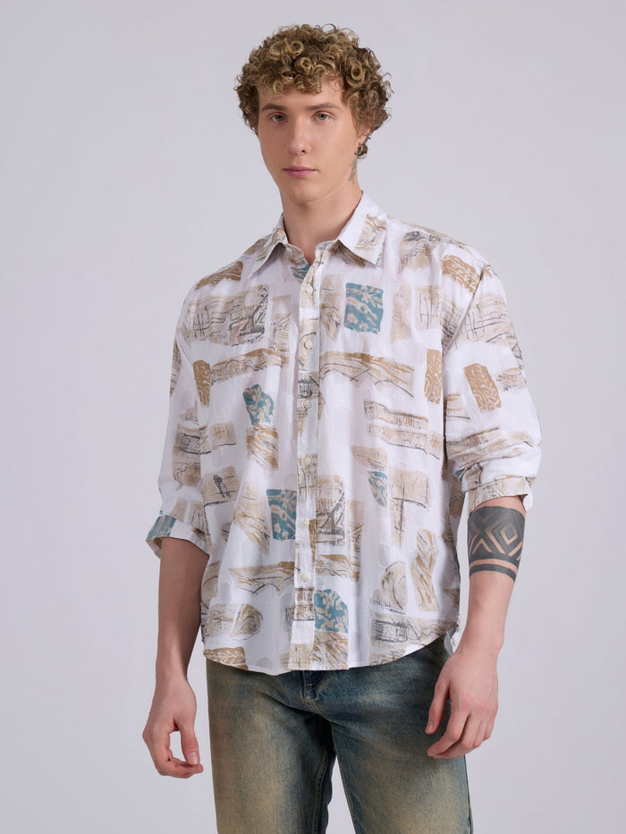Men's Drop Shoulder Printed Shirt in brown