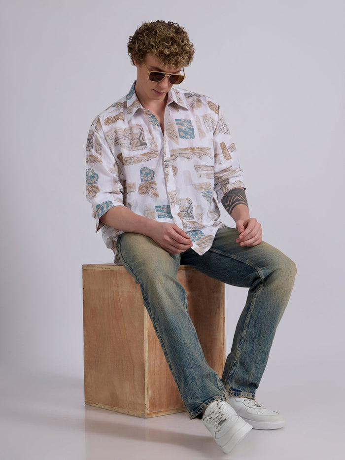Men's Drop Shoulder Printed Shirt in brown