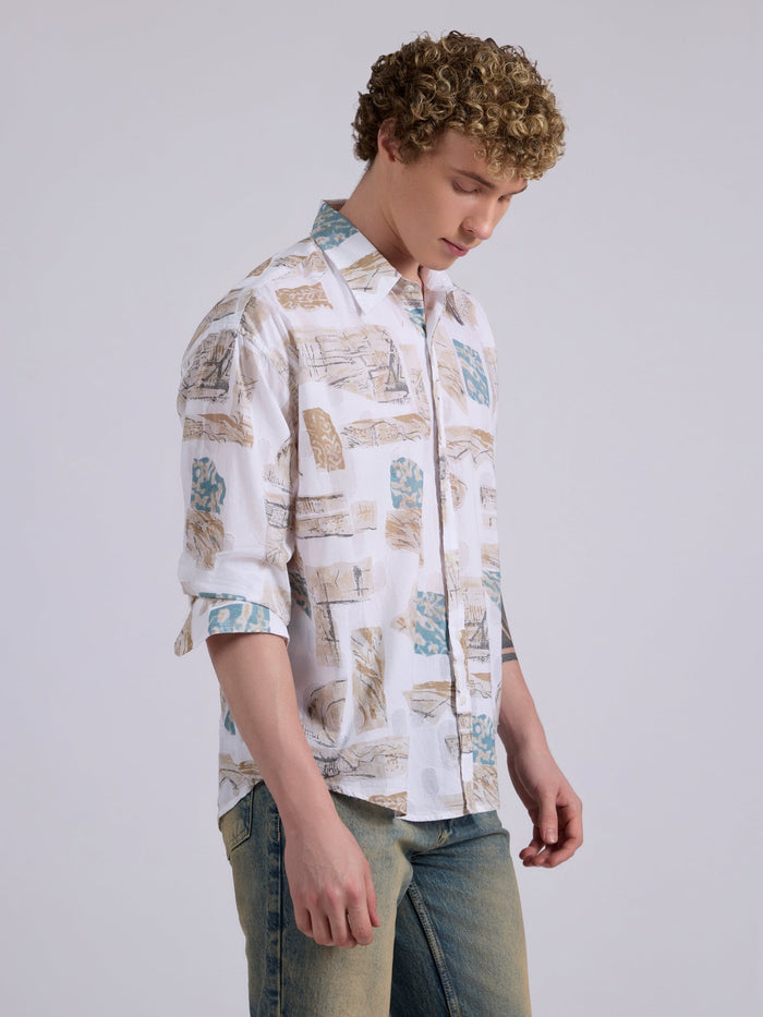 Men's Drop Shoulder Printed Shirt in brown