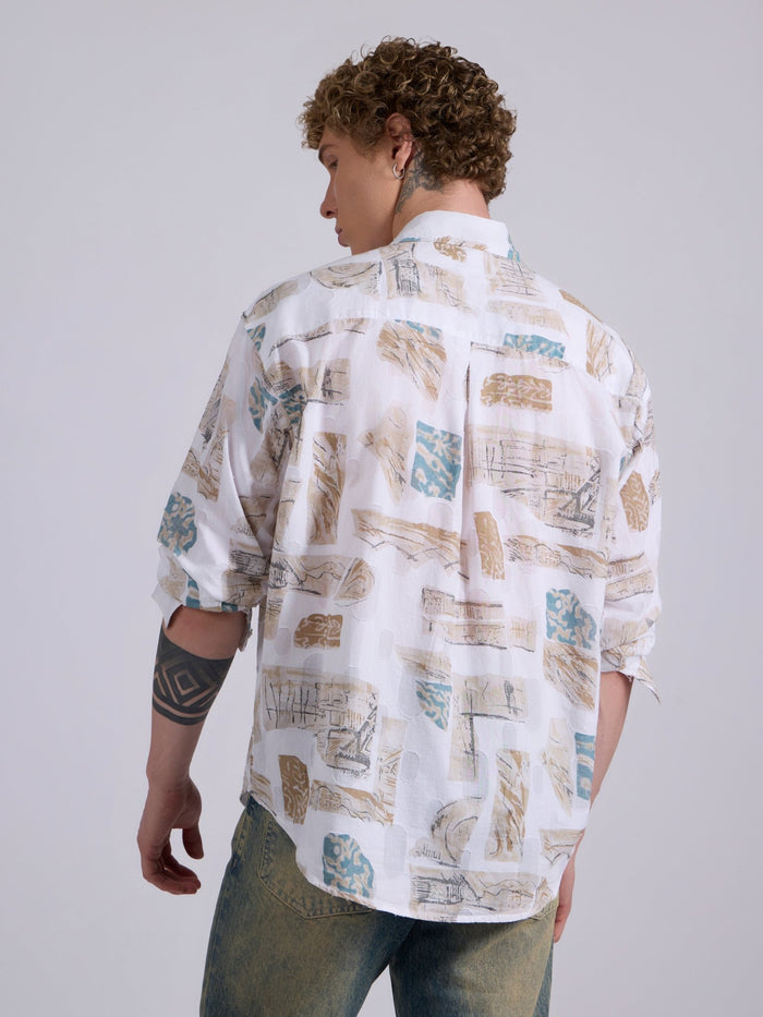 Men's Drop Shoulder Printed Shirt in brown