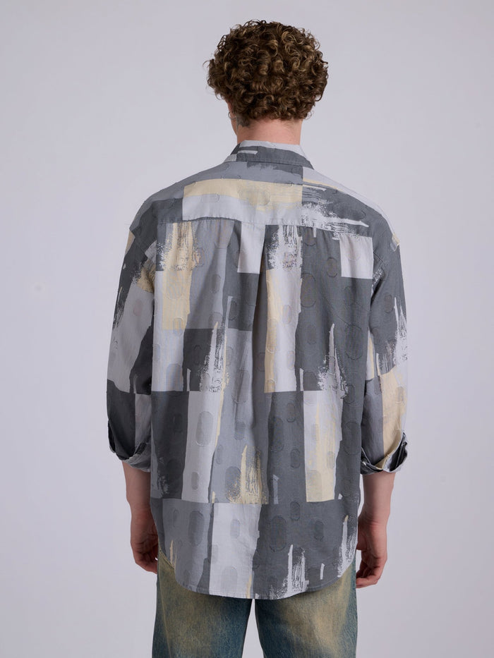 Men's Drop Shoulder Printed Shirt -  grey
