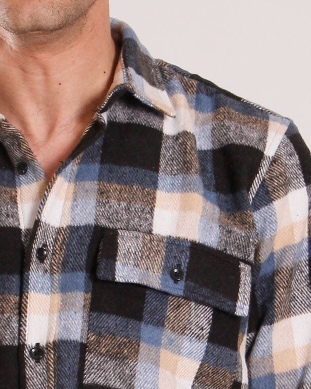 Blue and Tan Plaid Flannel Overshirt - O200614