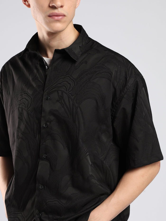 Bopha - Embroidery Half Sleeve Shirt - Black