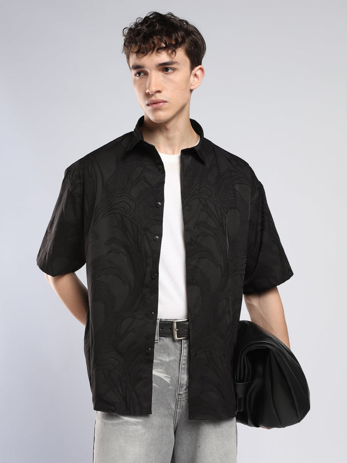 Bopha - Embroidery Half Sleeve Shirt - Black