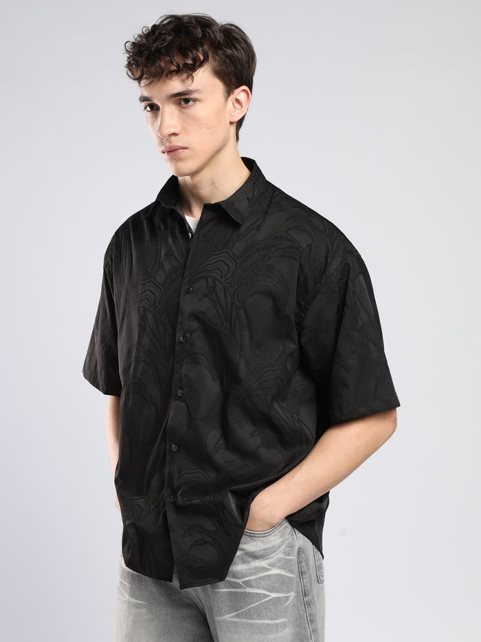 Bopha - Embroidery Half Sleeve Shirt - Black