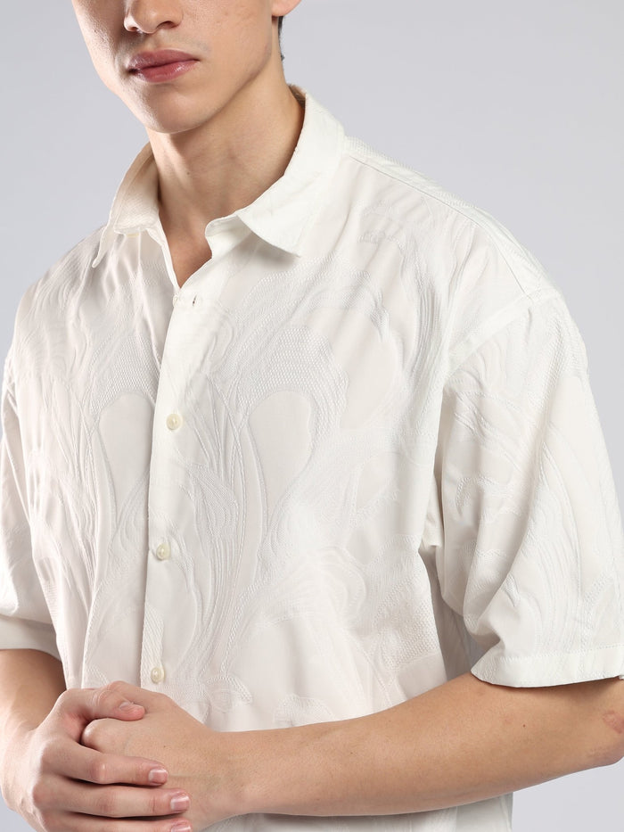 Bopha - Embroidery Half Sleeve Shirt - Off White