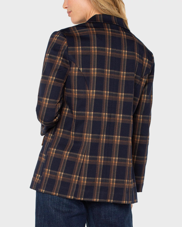 Navy/Toffee Plaid $|& Liverpool Boyfriend Blazer - Hanger Side