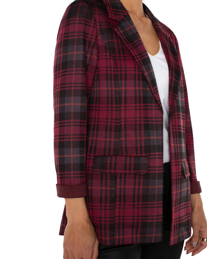 Blackberry Tartan Plaid $|& Liverpool Boyfriend Blazer - VOF Detail