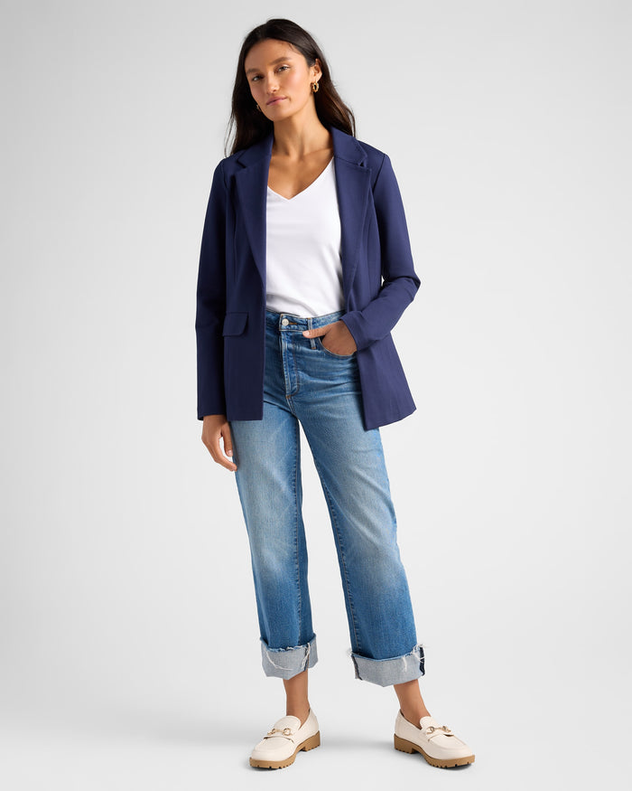 Navy $|& Citrus Boyfriend Blazer - SOF Full Front