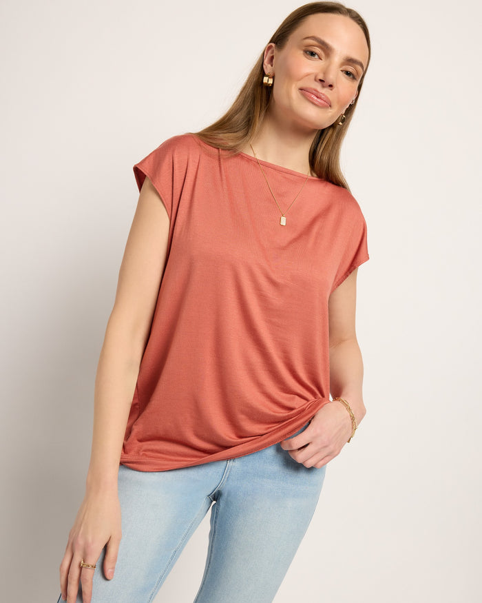 Etruscan Red $|& SEAS Brentwood Boat Neck Top - SOF Front