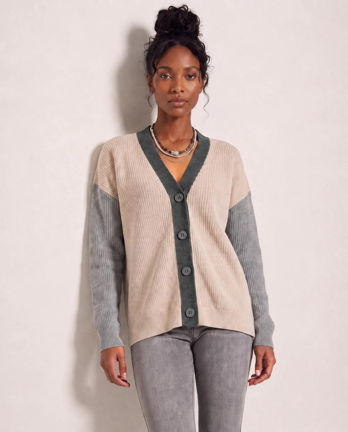 Cream $|& SEAS Brie Colorblocked Cardigan - SOF Front