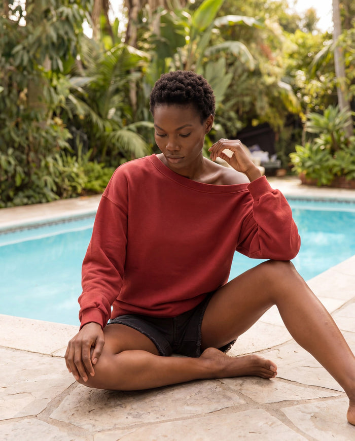 Cabernet $|& SEAS Brooksville One Shoulder Sweatshirt - SOF Front