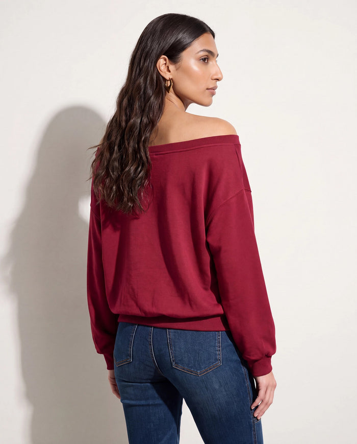 Cabernet $|& SEAS Brooksville One Shoulder Sweatshirt - SOF Side