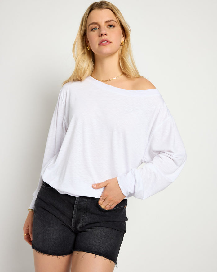 White $|& SEAS Brooksville Slub Off The Shoulder Top - SOF Side