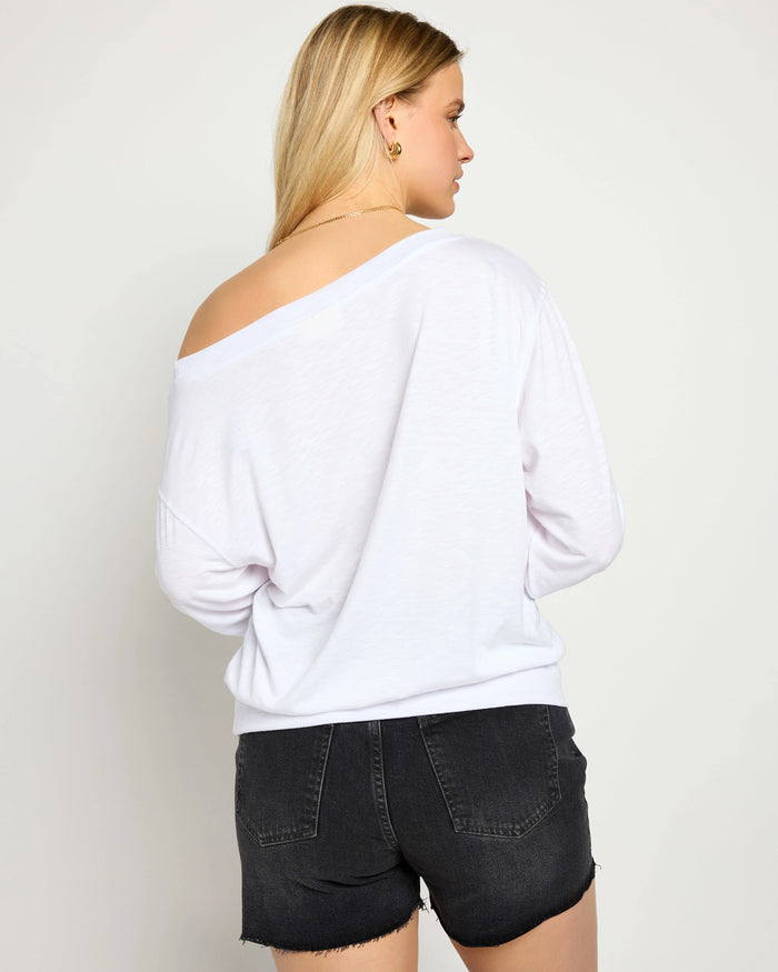 White $|& SEAS Brooksville Slub Off The Shoulder Top - SOF Back