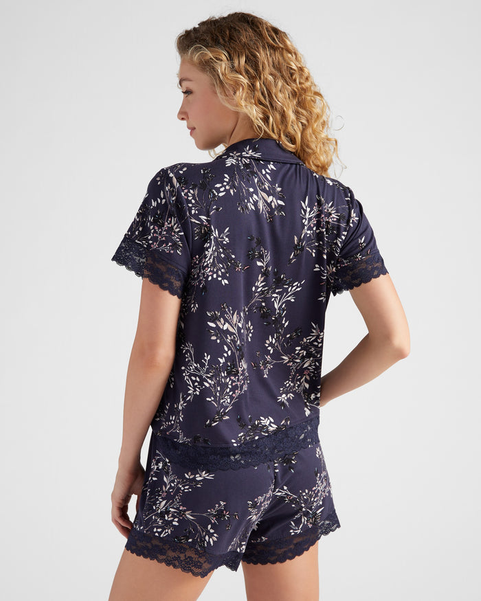Ink Floral $|& Bobeau Brushed DTY Printed Lace V-Neck and Short Set - SOF Back