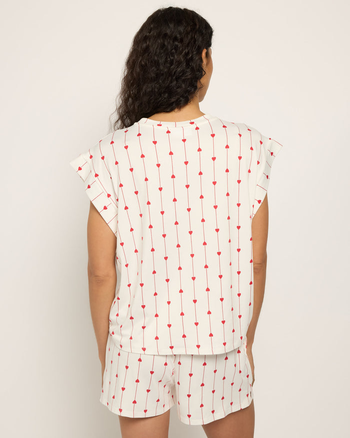 Red Hearts $|& Bobeau Butterknit Boxy Tee with Side Slit Shorts - SOF Back