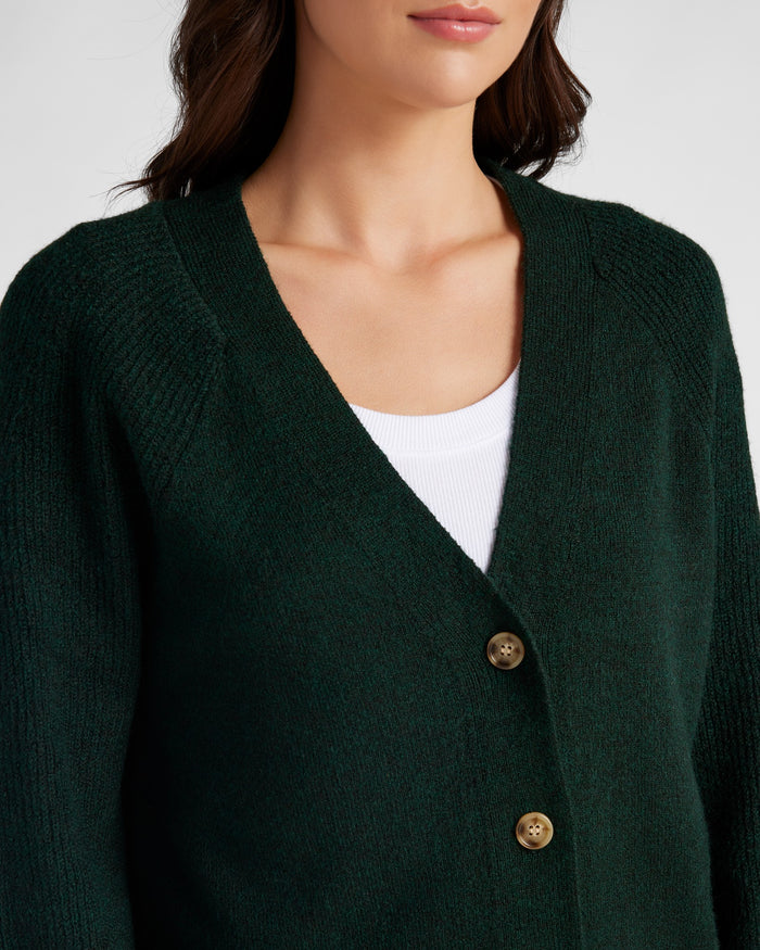 Hunter Green $|& Herizon Button Front Boyfriend Cardigan - SOF Detail