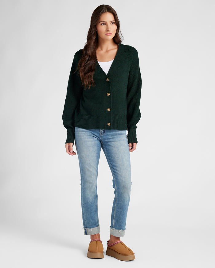 Hunter Green $|& Herizon Button Front Boyfriend Cardigan - SOF Full Front