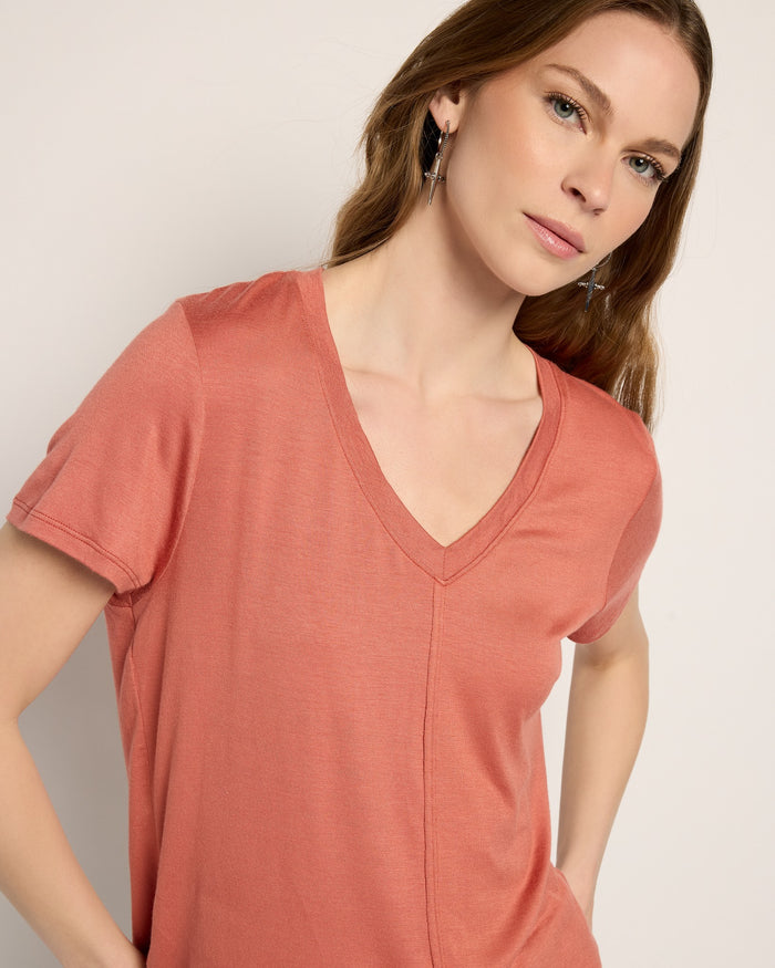 Terracotta $|& SEAS Camden V-Neck Tee - SOF Full Front