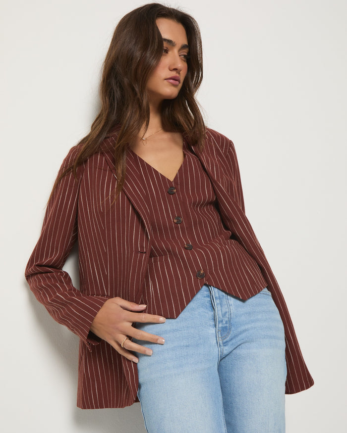 Cinnamon Stripe $|& SEAS Canyon Linen Blend Vest - VOF Front