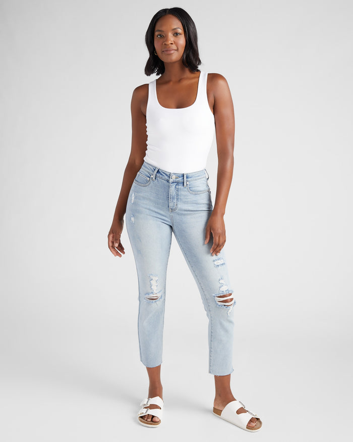 Light Wash $|& SEAS Carly High Rise Cropped Straight Leg Jeans - SOF Full Front
