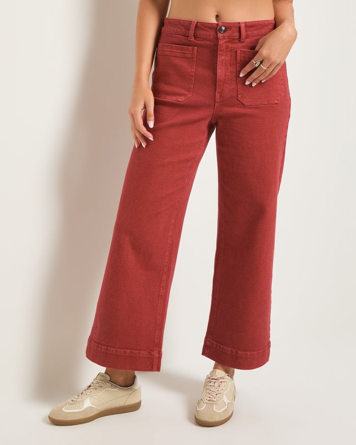 Burlwood $|& SEAS Caroline Cropped Wide Leg Twill Pant - SOF Front