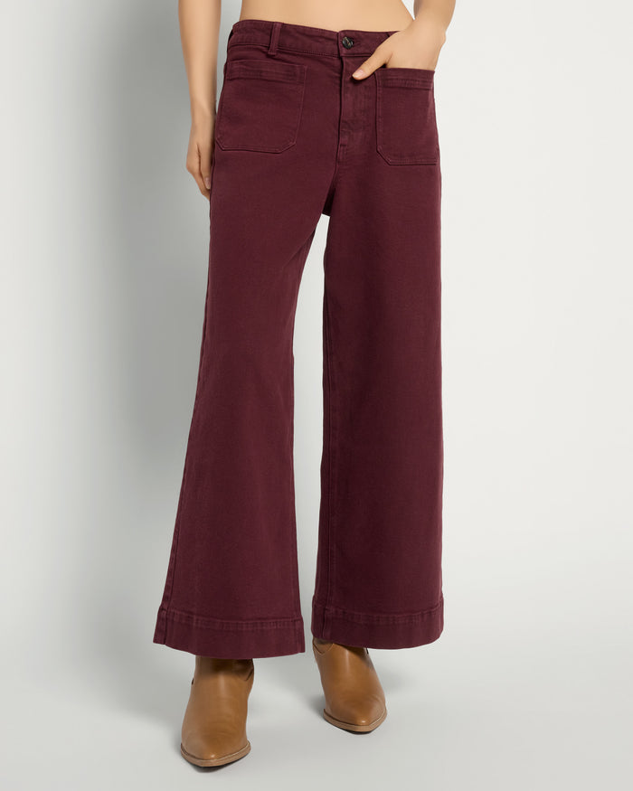 Black Cherry $|& SEAS Caroline Cropped Wide Leg Twill Pant - SOF Front