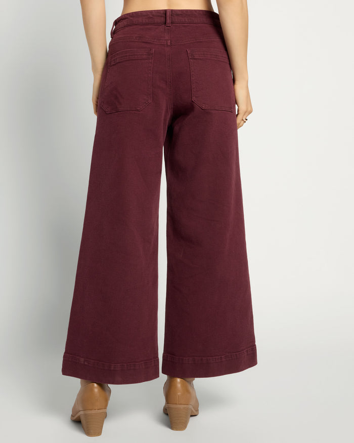Black Cherry $|& SEAS Caroline Cropped Wide Leg Twill Pant - SOF Back