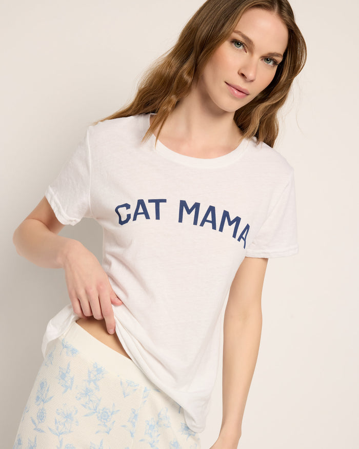 White $|& SEAS Cat Mom Graphic Sleep Tee - VOF Front