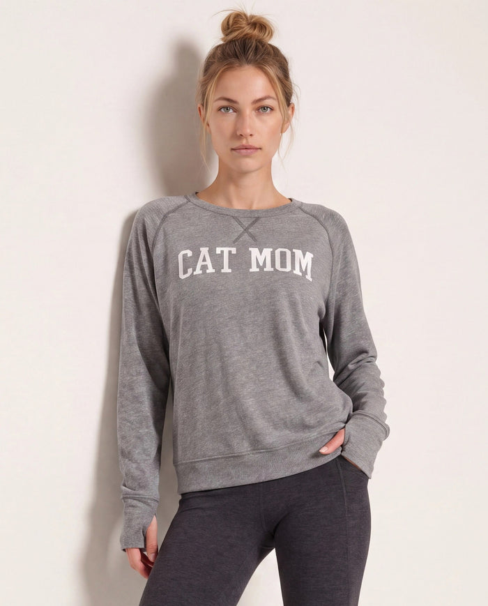 Heather Grey $|& Interval Cat Mom Graphic Top - SOF Front