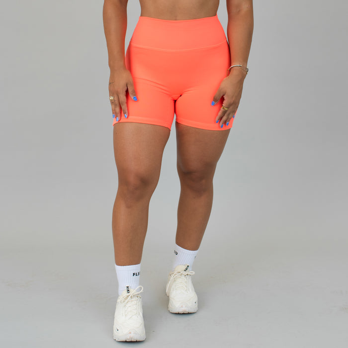 Neon Coral Charge Short 5" - No Front Seam - Higher Rise by FLEO - 1