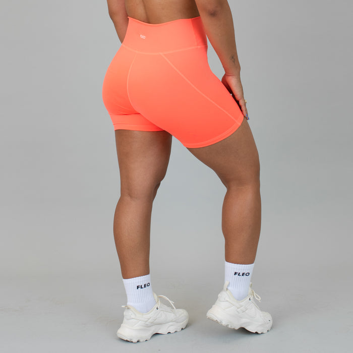 Neon Coral Charge Short 5" - No Front Seam - Higher Rise by FLEO - 2