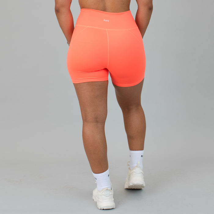 Neon Coral Charge Short 5" - No Front Seam - Higher Rise by FLEO - 3