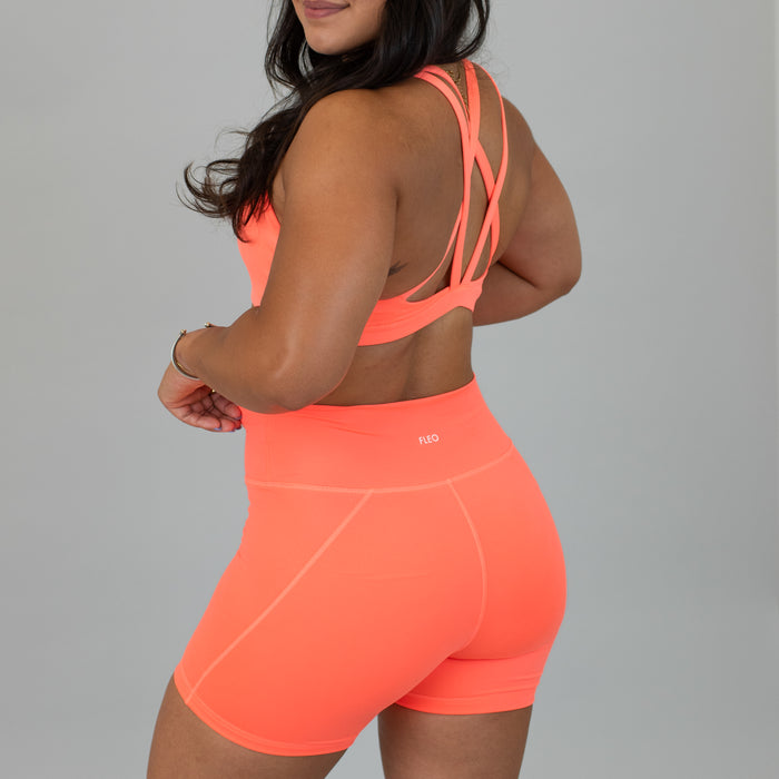 Neon Coral Charge Short 5" - No Front Seam - Higher Rise by FLEO - 4