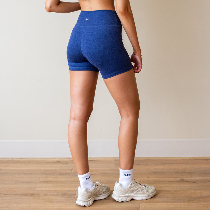 Heather Blue Aura Charge Short 5" - No Front Seam - Higher Rise by FLEO - 4
