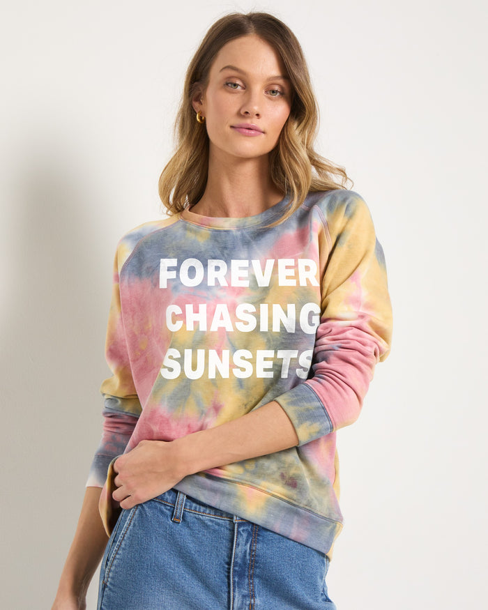 Butter Printed Tie Dye $|& SEAS Chasing Sunsets Tie Dye Graphic Pullover - SOF Full Front