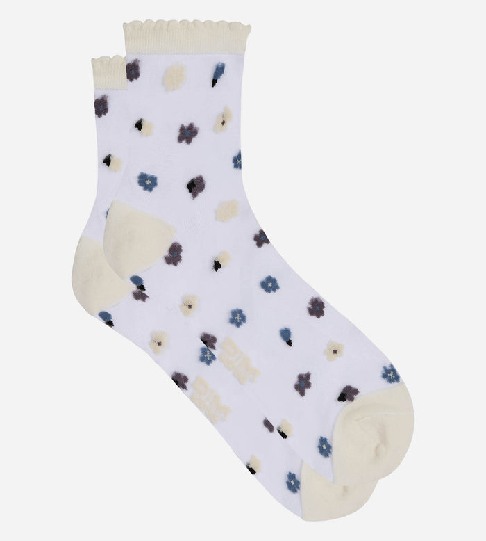 Chaussettes femme transparentes imprimé bleu Socks Petal
