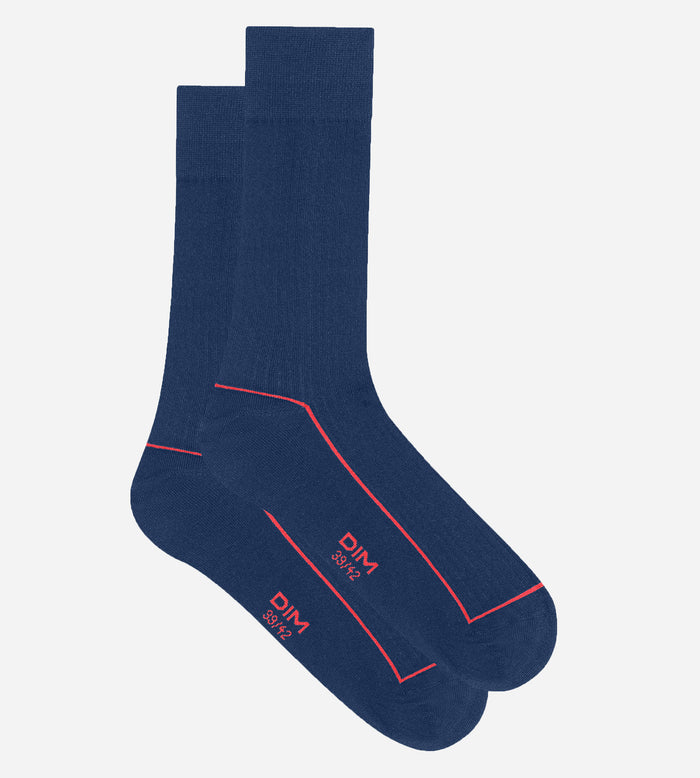 Chaussettes homme en coton côtelé Bleu à liseré coloré Dim Mode