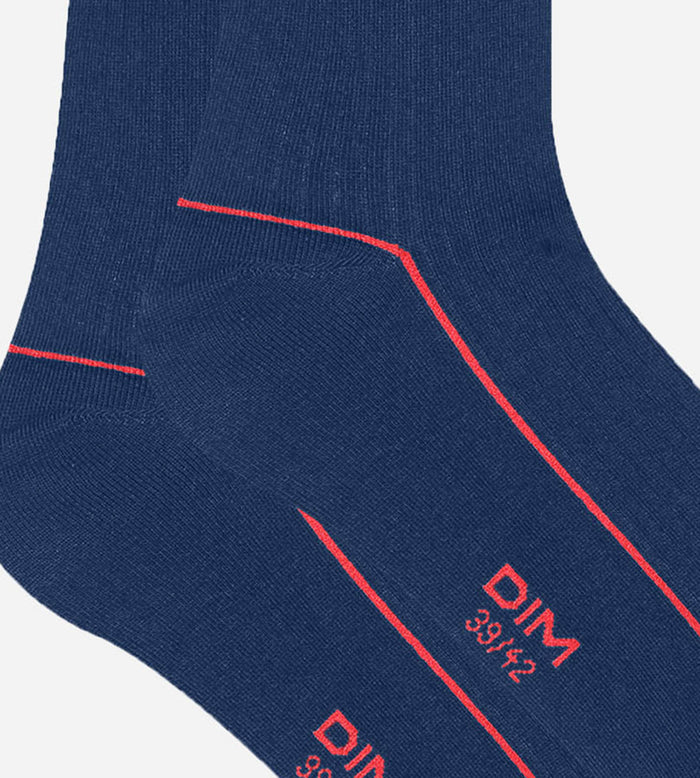 Chaussettes homme en coton côtelé Bleu à liseré coloré Dim Mode