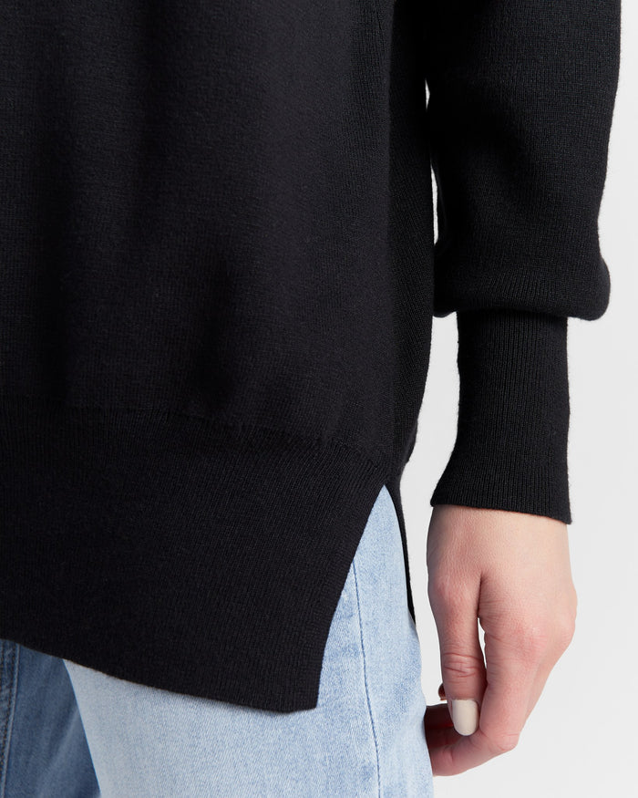 Black $|& Hem & Thread "CHEERS" Oversized Pullover - SOF Detail