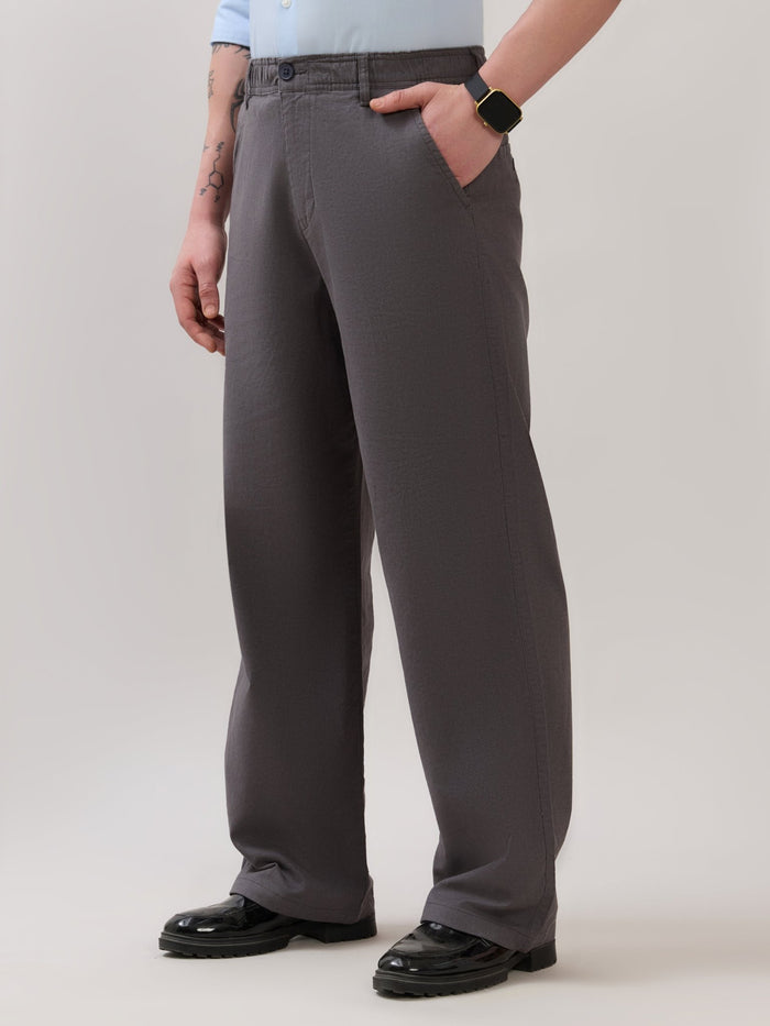 Chic - Loose Fit Linen Pant - Grey Pinstripe