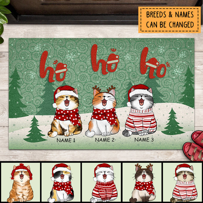 Christmas Personalized Doormat, Gifts For Cat Lovers, Ho Ho Ho Christmas Trees Front Door Mat