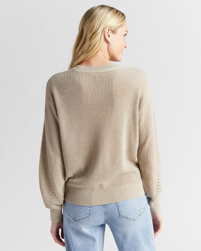Oatmeal $|& SEAS Coastal Crewneck Pullover Sweater - SOF Back