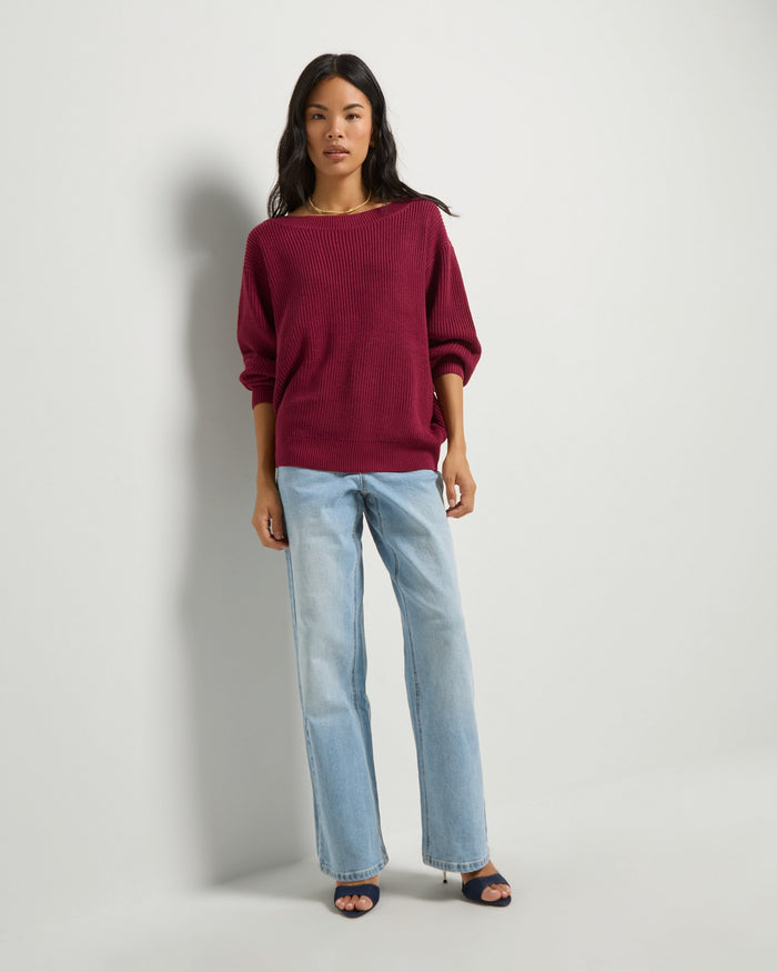 Cabernet Red $|& SEAS Coastal One Shoulder Sweater - UGC On Fig