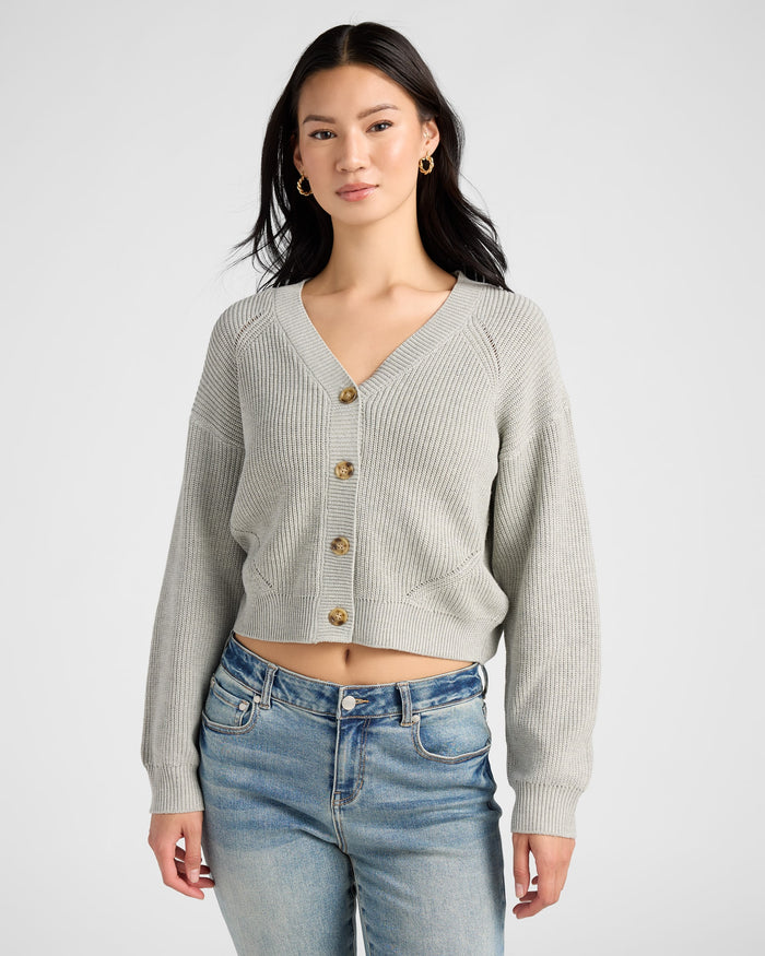 Heather Grey $|& SEAS Coastal V-Neck Cardigan - SOF Front